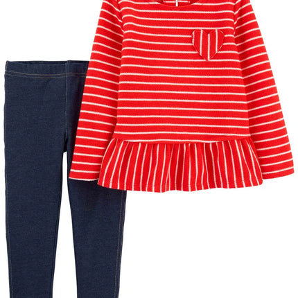 Carter's - 2-Piece Striped Top & Faux Denim Legging Set - Baby Girl