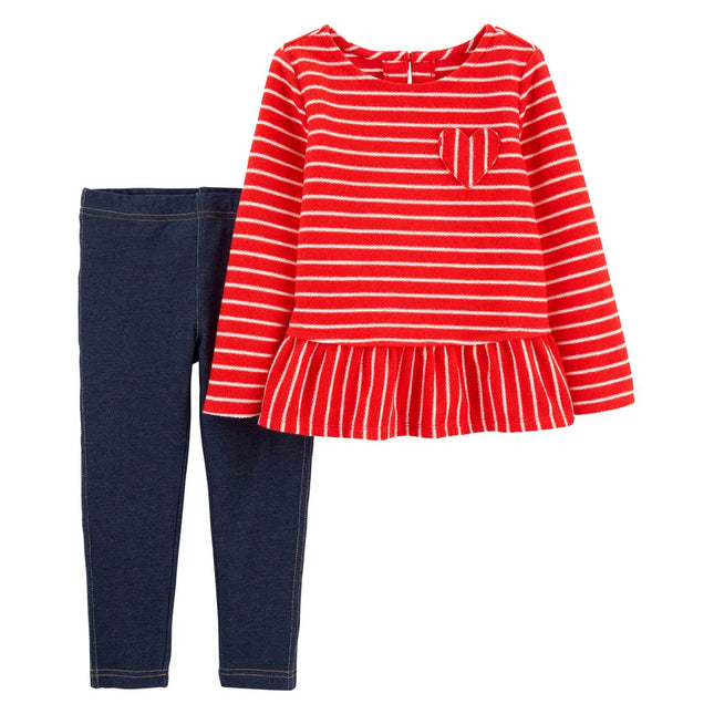 Carter's - 2-Piece Striped Top & Faux Denim Legging Set - Baby Girl