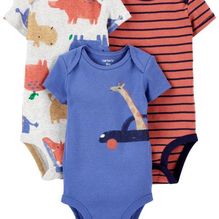 Carter's -3-Pack Hippo Original S/S Bodysuits - Baby Boy