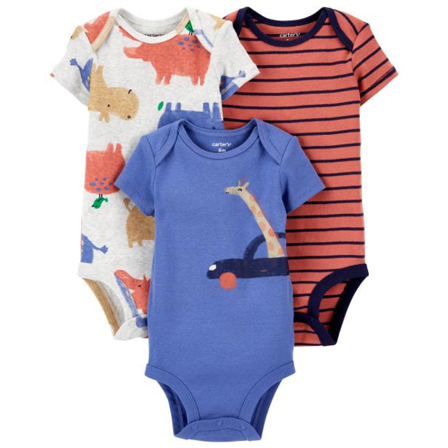 Carter's -3-Pack Hippo Original S/S Bodysuits - Baby Boy