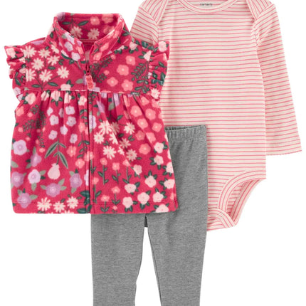 Carter's - 3-Piece Floral Fleece Vest Set