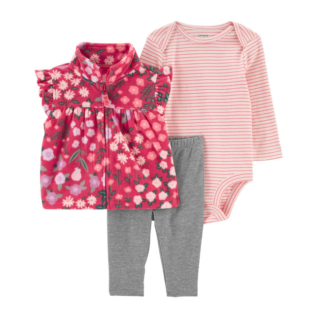 Carter's - 3-Piece Floral Fleece Vest Set