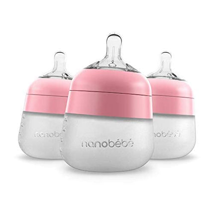 Nanobébé - Flexy Silicone Baby Bottle -  150ml Pack Of 3  - Pink