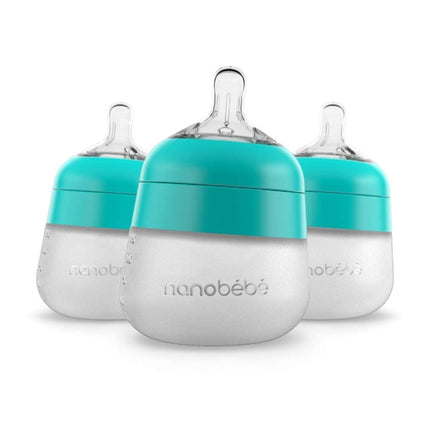 Nanobébé - Flexy Silicone Baby Bottle -  150ml Pack Of 3  - Teal