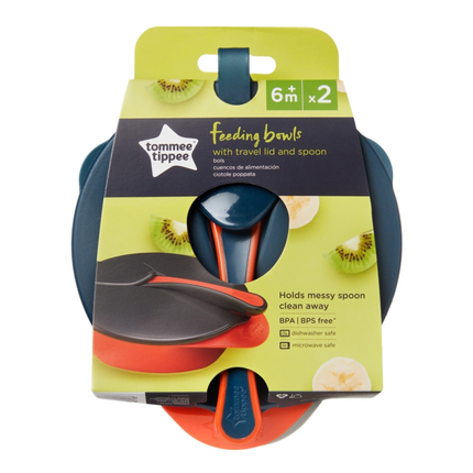 Tommee Tippee Easy Scoop Feeding Bowls with Lid and Spoon – Pack of 2