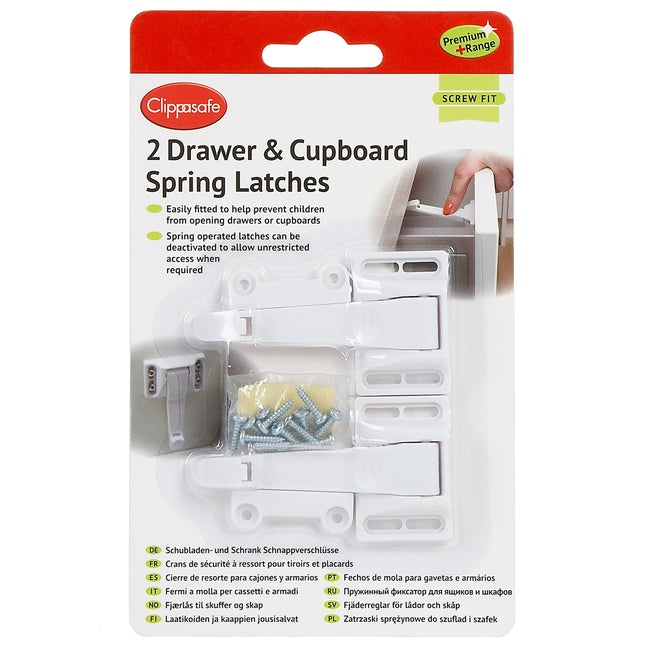 Clippasafe - Drawer & Cupboard Spring Latches -  2 Pack - White