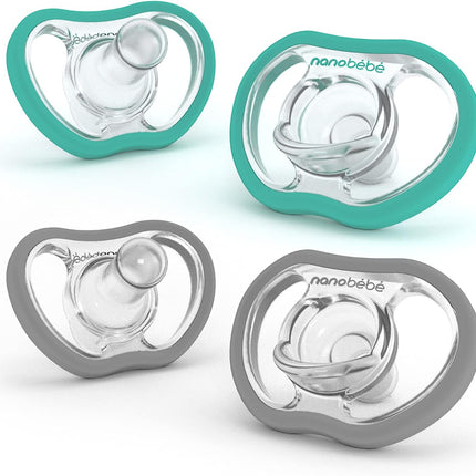 Nanobébé - Flexy Pacifier - 4 Pack -3M+ - Teal and Grey