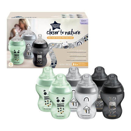 Tommee Tippee- 260ml Closer To Nature Baby Bottles - Ollie & Pip - Pack of 6