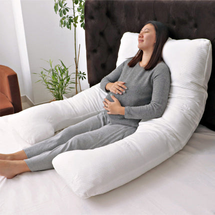 Supportive full-body maternity pillow in U-shape