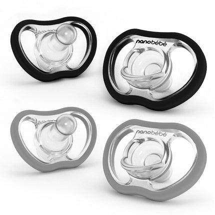 Nanobébé - Flexy Pacifier - 4 Pack -0-3M - Black and Grey