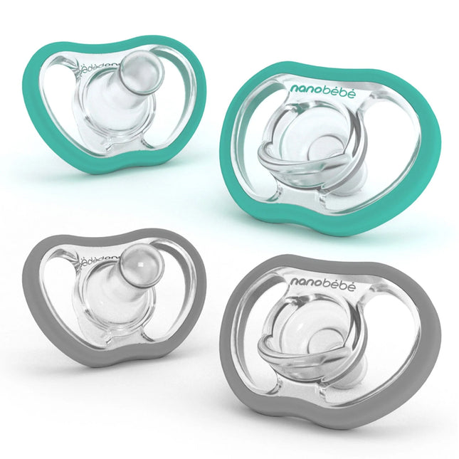 Nanobébé - Flexy Pacifier - 4 Pack -0-3M - Grey and Teal