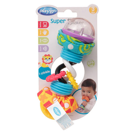 Vibrant and textured Playgro Super Shaker for baby playtime