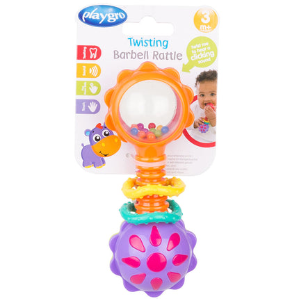 Vibrant Playgro Twisting Barbell Rattle for baby sensory play