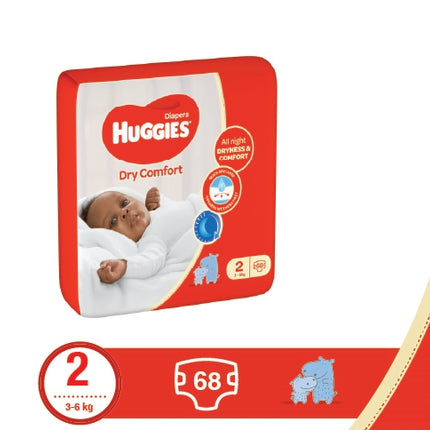 Huggies - Dry Comfort Diapers - S2 - 3-6Kg - 68 Pieces