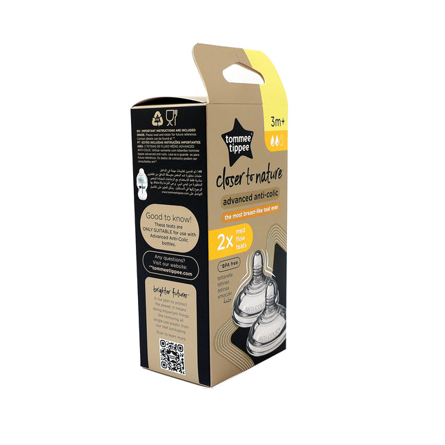 Tommee Tippee - Closer To Nature Advanced Anti-Colic Medium Flow Teats - Pack of 2