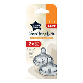 Tommee Tippee Closer To Nature Thick Flow Teats 6M+ - Pack of 2