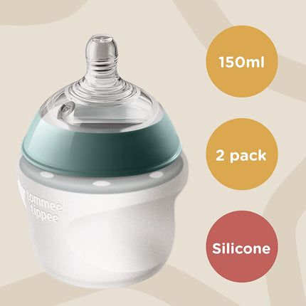 Tommee Tippee Closer To Nature Silicone Baby Bottle - Pack of 2 x 150ml - Green