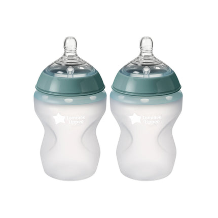 Tommee Tippee Closer To Nature Soft Feel Silicone Baby Bottles - Pack of 2 x 260ml - Green