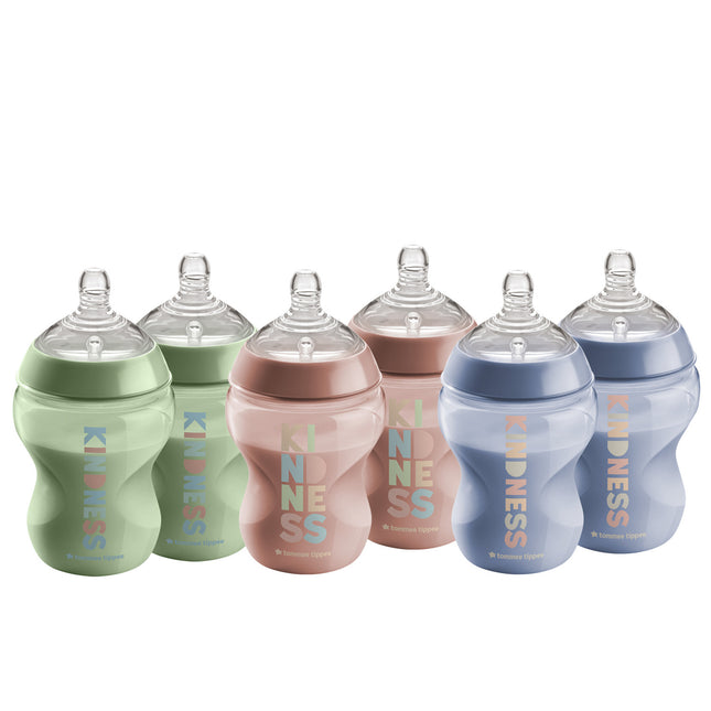 Tommee Tippee Closer To Nature Feeding Bottles - Pack of 6 x 260ml - Multicolour