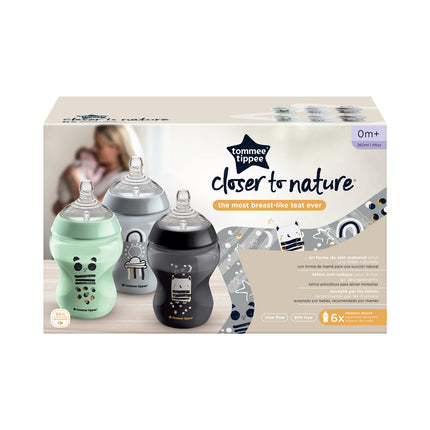 Tommee Tippee- 260ml Closer To Nature Baby Bottles - Ollie & Pip - Pack of 6