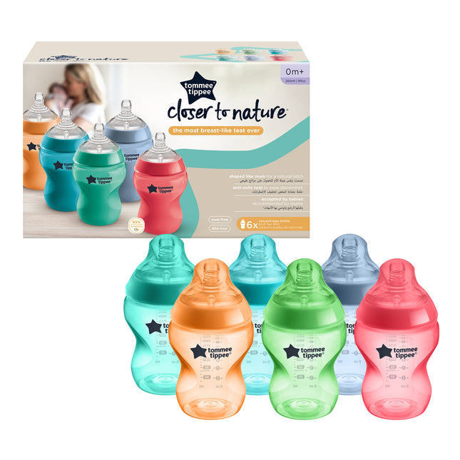Tommee Tippee Closer To Nature Baby Bottle - Pack of 6 x 260ml - Multicolour