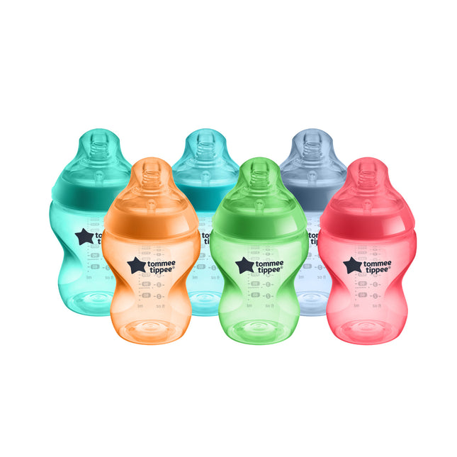 Tommee Tippee Closer To Nature Baby Bottle - Pack of 6 x 260ml - Multicolour