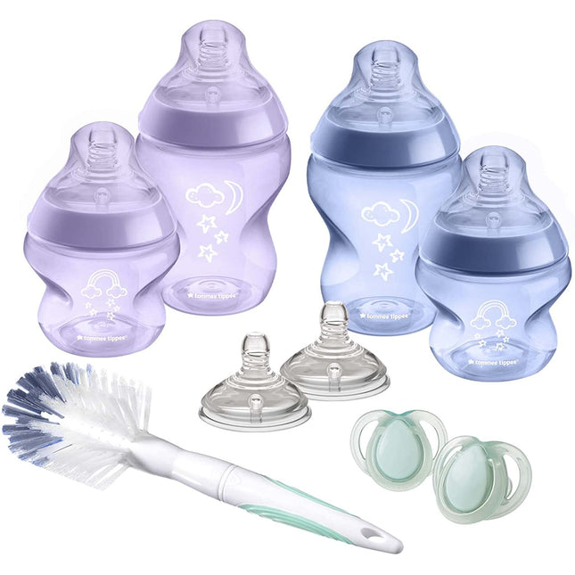 Tommee Tippee Closer to Nature Newborn Baby Bottle Starter Set - Purple / Blue