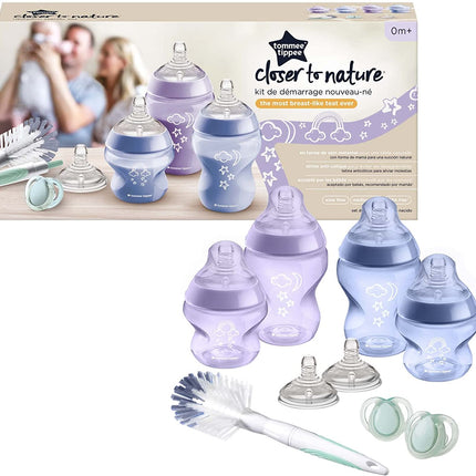 Tommee Tippee Closer to Nature Newborn Baby Bottle Starter Set - Purple / Blue