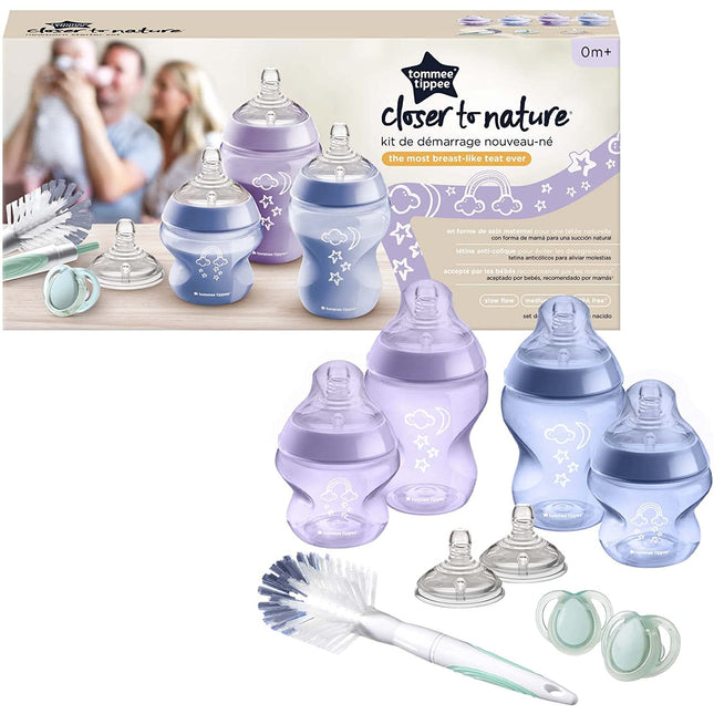 Tommee Tippee Closer to Nature Newborn Baby Bottle Starter Set - Purple / Blue