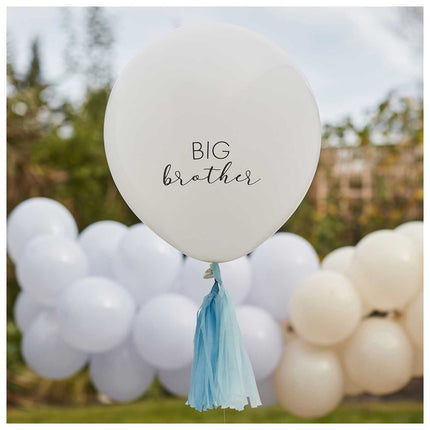 Ginger Ray - Big Brother White Balloon with Blue Tassels