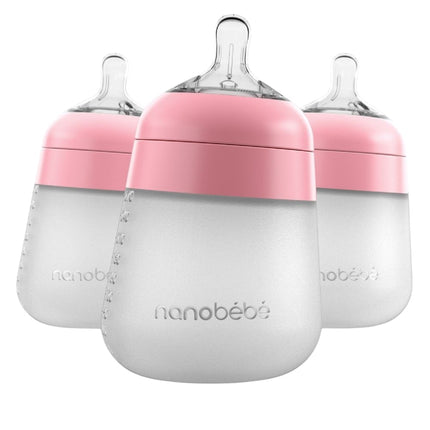 Nanobébé - Flexy Silicone Baby Bottle -  270ml Pack Of 3  - Pink