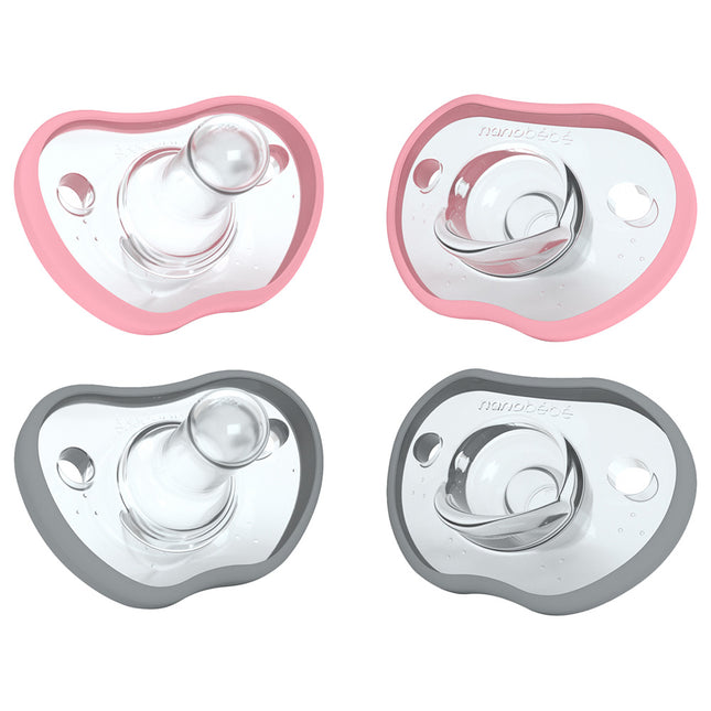 Nanobébé - Flexy Pacifier - 4 Pack -0-3M- Pink and Grey