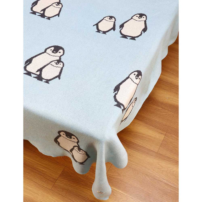 Pluchi Penguin Family Blue Knitted Kids Blanket