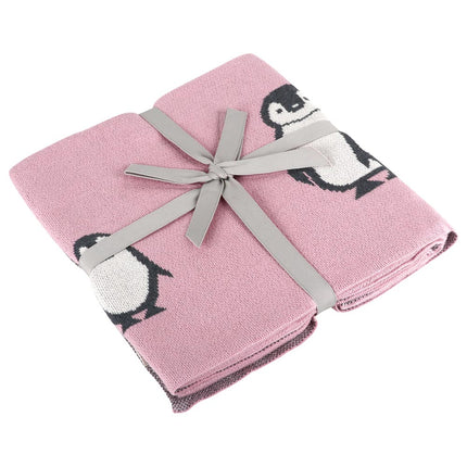 Pluchi - Knitted Kids Blanket - Penguin Family - Pink