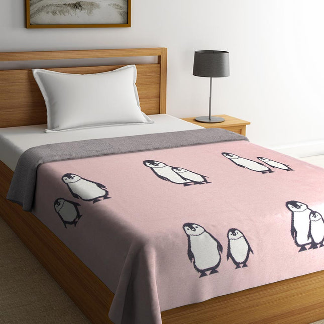 Pluchi Penguin Family Pink Knitted Kids Blanket