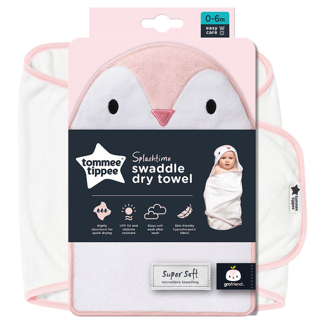 Tommee Tippee - Splashtime Newborn Swaddle Dry Towel - 0 - 6 M - Pink